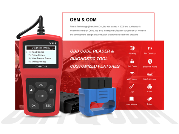 Contenuto ODM Introduzione del lettore di codice OBD Mini tipo Fiberall